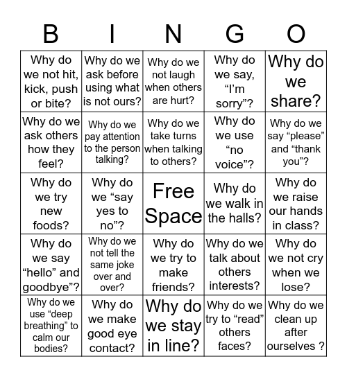Understanding "WHY" Bingo Card