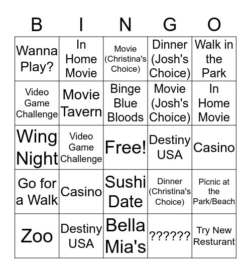 Date Bingo  Bingo Card