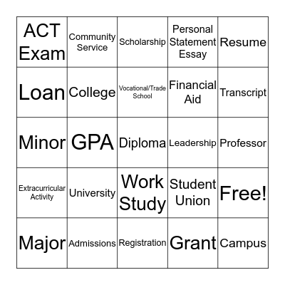Preparing for College Bingo Card