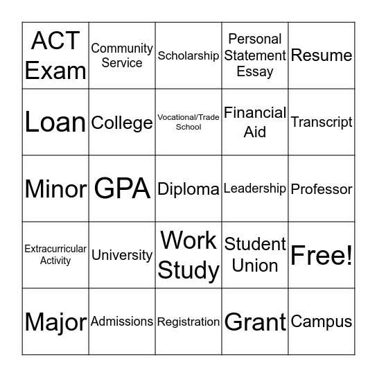 Preparing for College Bingo Card