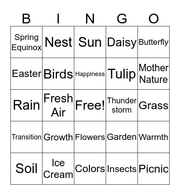 Springtime Bingo Card