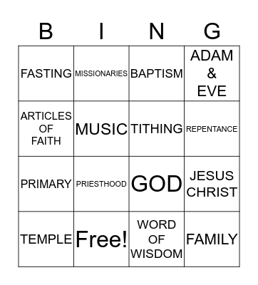 LDS BINGO Card