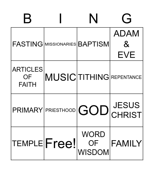 LDS BINGO Card