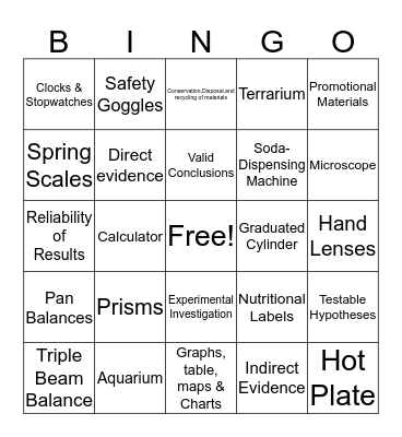 Scientific Investigations Bingo Card