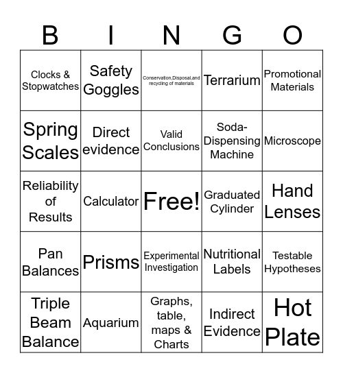 Scientific Investigations Bingo Card