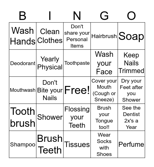 Hygiene BINGO Card