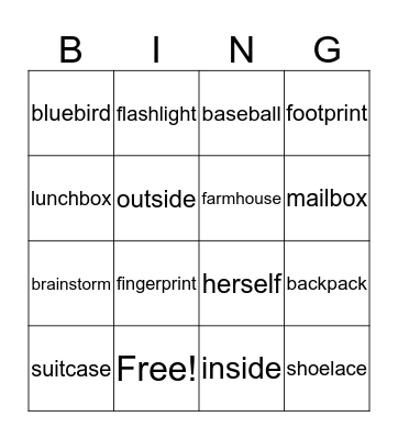 Compound Fun Bingo Card