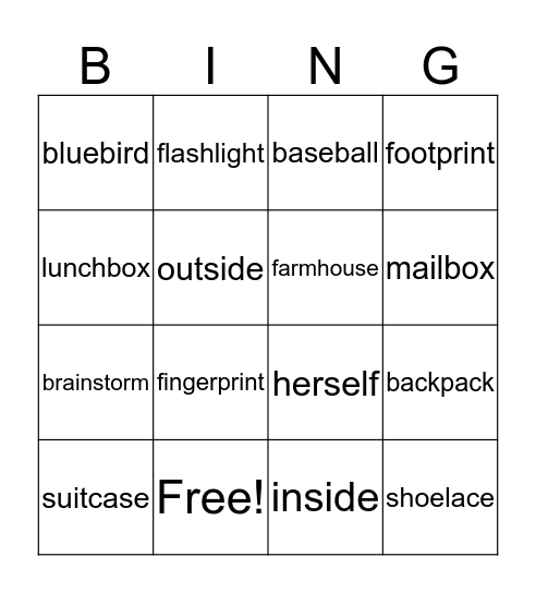 Compound Fun Bingo Card