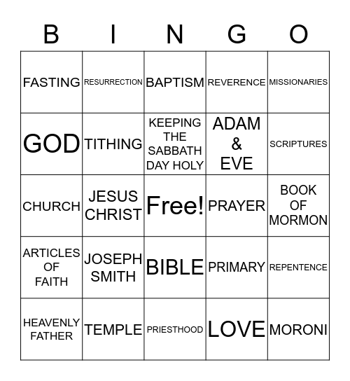 LDS BINGO Card