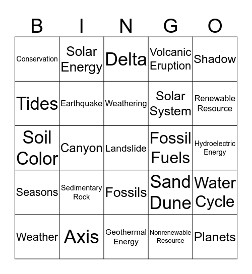 Earth & Space Vocabulary Bingo Card