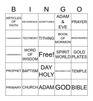 LDS Bingo Card