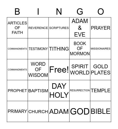 LDS Bingo Card