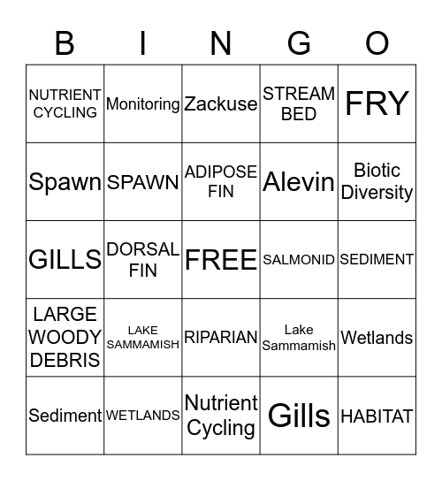 ZACKUSE CREEK BINGO Card