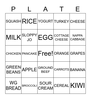 CACFP MY PLATE BINGO Card