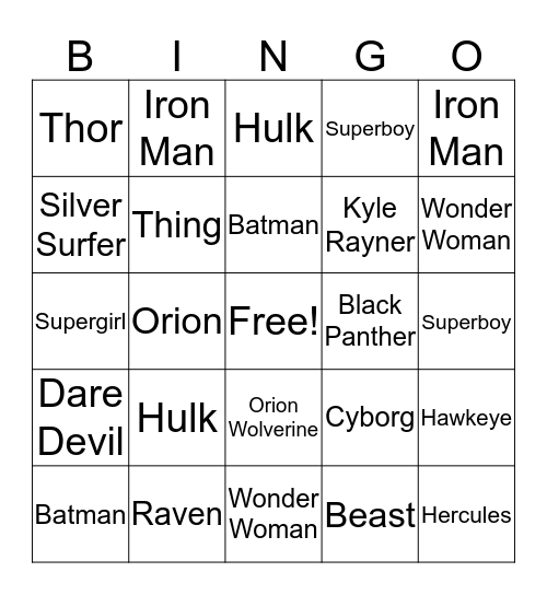 Super Heroes Bingo Card