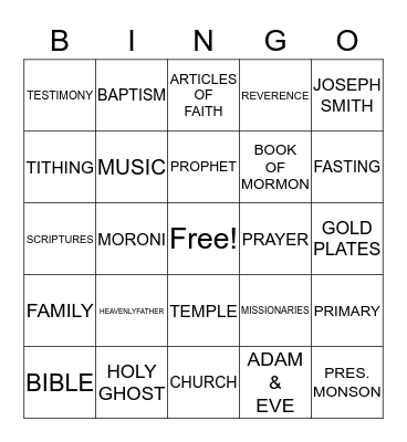 LDS Bingo Card