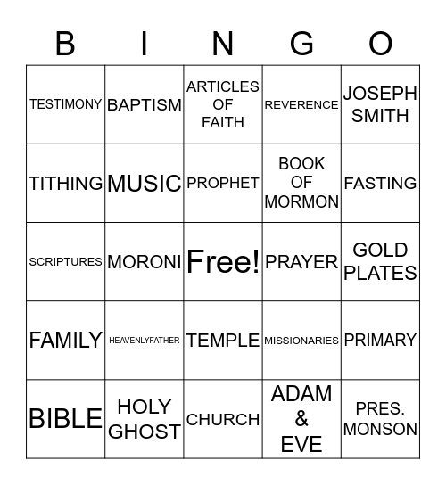 LDS Bingo Card