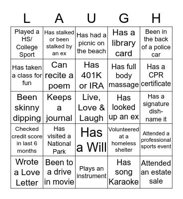 Live, Love & Laugh! Bingo Card