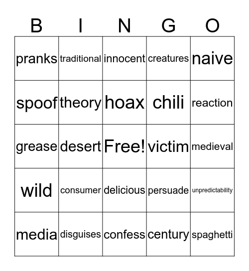 April Fool's Day Bingo Card