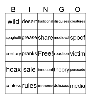 ** April Fool's Day ** Bingo Card