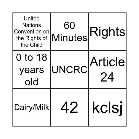 UNCRC Bingo Card