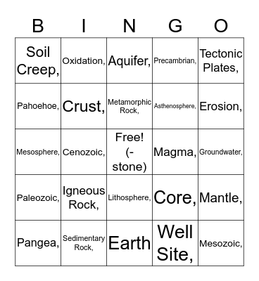 Freestone- Rock On! Bingo Card