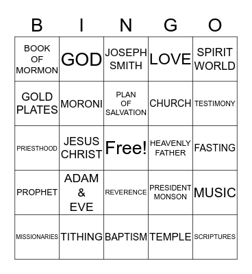 LDS Bingo Card