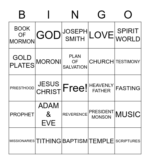 LDS Bingo Card