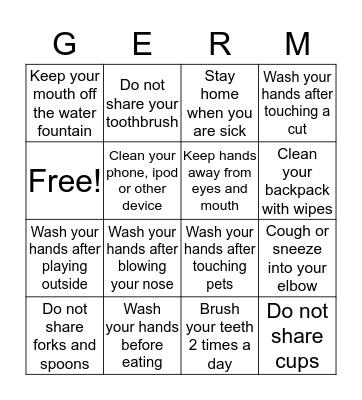 GERM BINGO Card