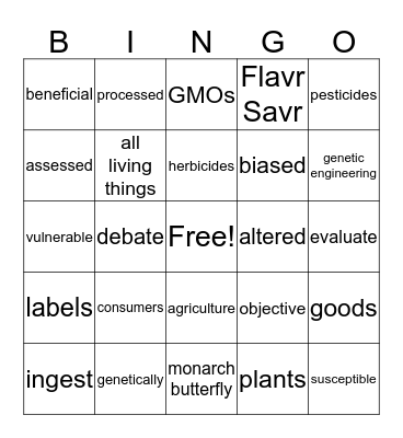 Are GMOs Safe? Bingo Card