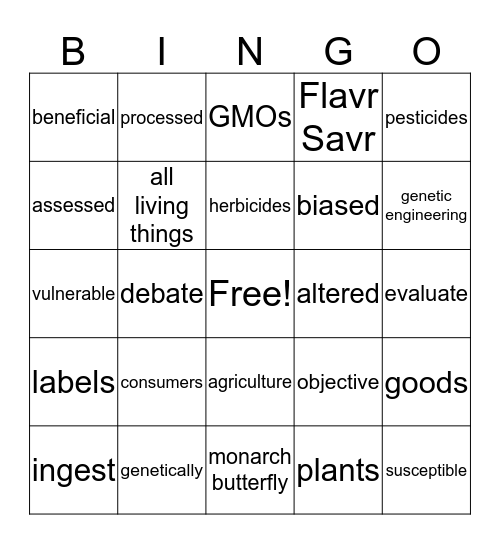 Are GMOs Safe? Bingo Card