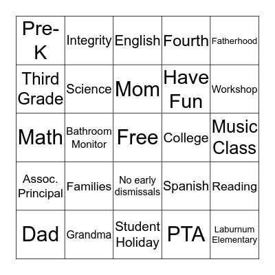 It's A Family Affair-BINGO NIGHT Bingo Card