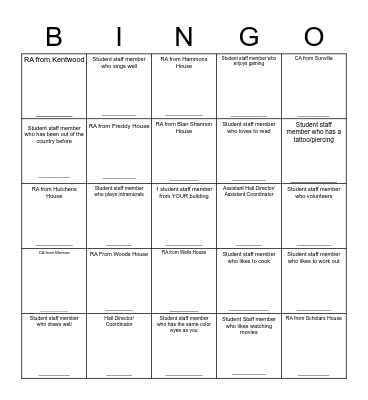 Staff Member Bingo Card