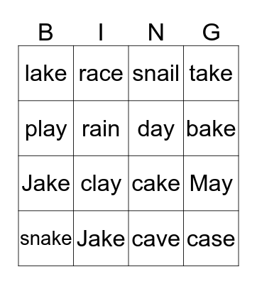 A Rainy Day Bingo Card