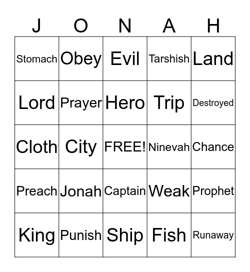 Jonah  Bingo Card