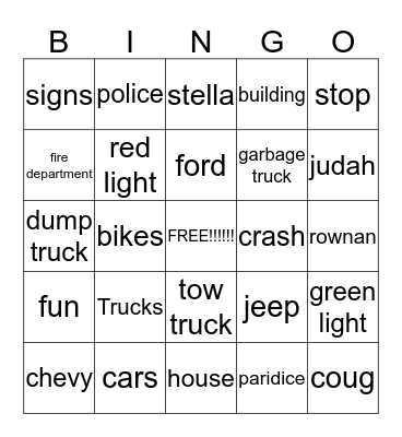 Road  Bingo Card