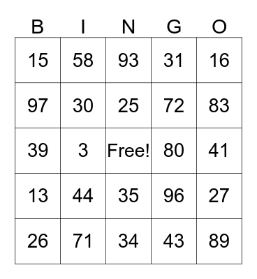 Chinese Numbers 中文数字 Bingo Card
