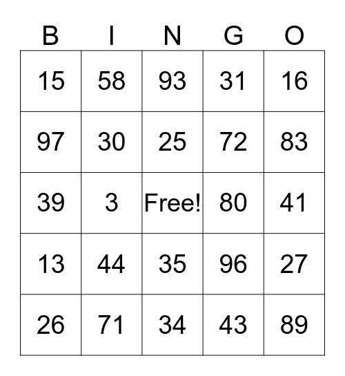 Chinese Numbers 中文数字 Bingo Card