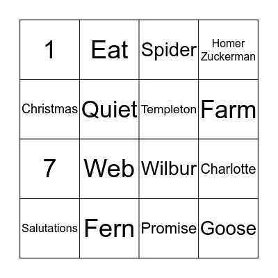 Charlotte's Web Bingo Card