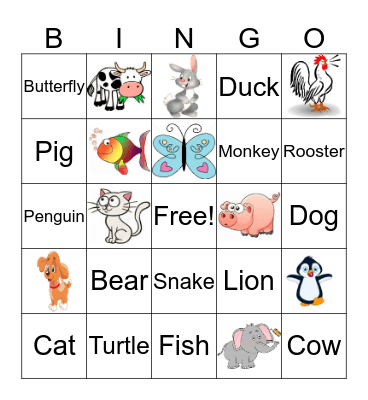 Animal Bingo Card