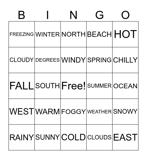 Weather Bingo Card