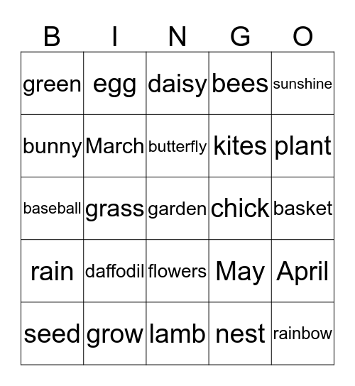 Spring Time! Bingo Card