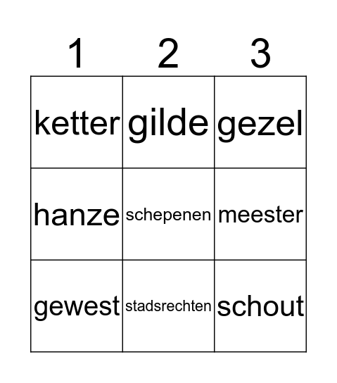 Begrippen bingo Card