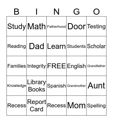 It's A Family Affair-BINGO NIGHT Bingo Card