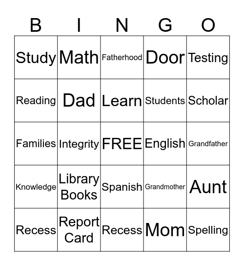 It's A Family Affair-BINGO NIGHT Bingo Card