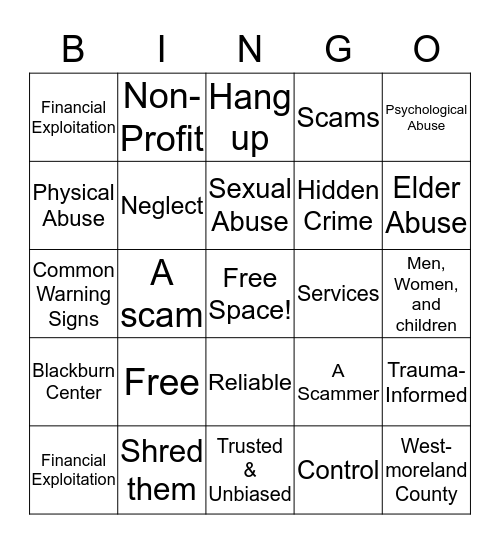 Blackburn Center Bingo Card