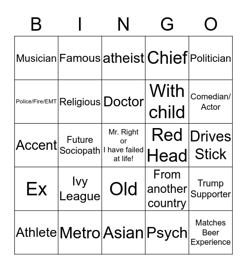 Liz's Dating Bingo Card