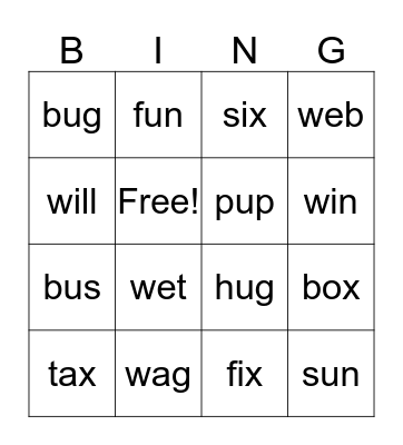 Spring Break KG Bingo Card
