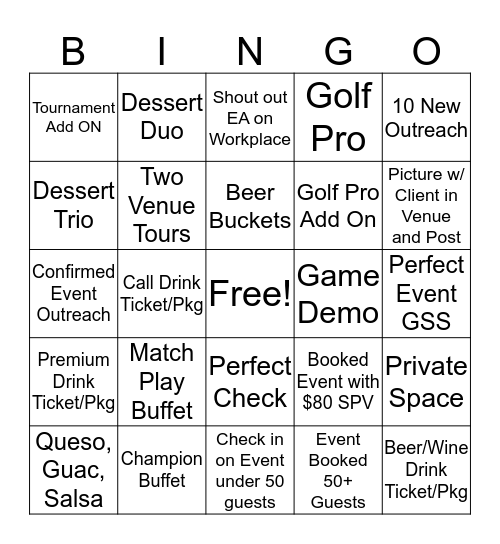 Sales Manager Bingo Card