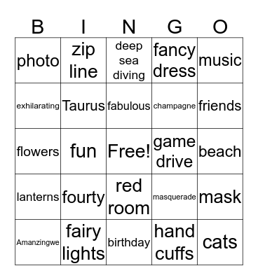 Adele 40 Shades of Fabulous Bingo Card